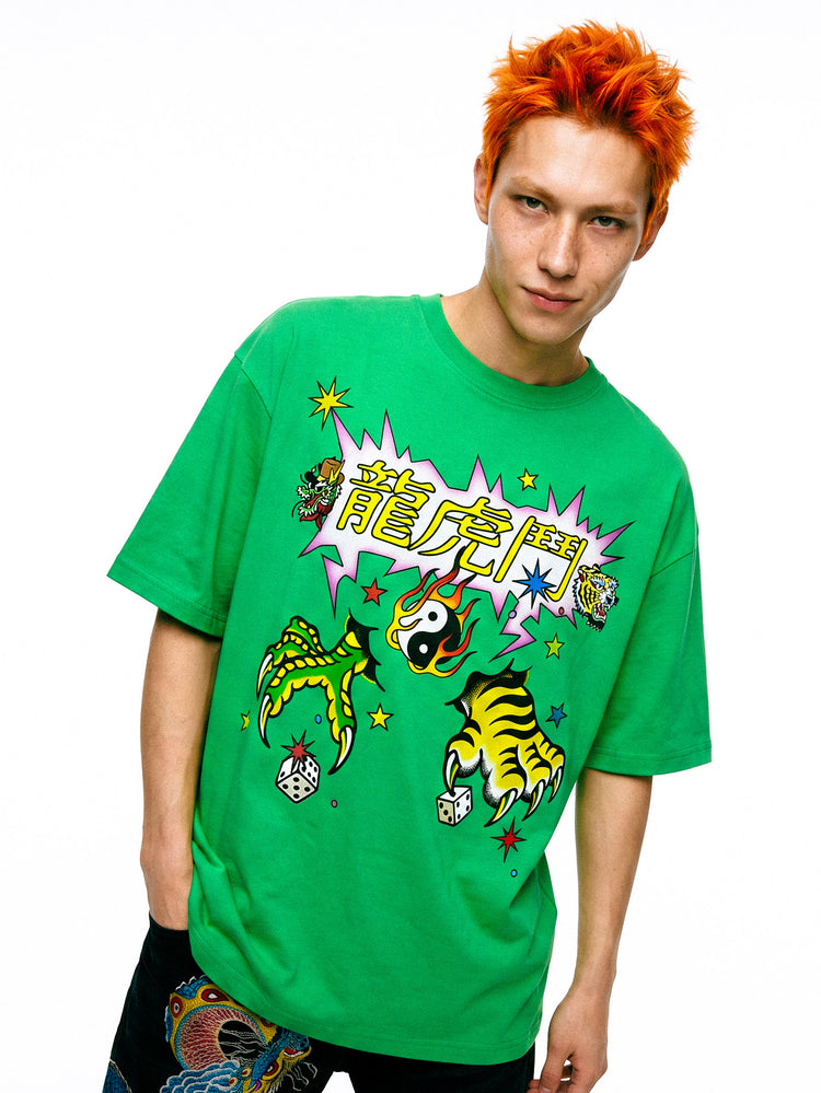 DEADENDKIDS TIGER DRAGON oversized graphic tee — side or detail presentation