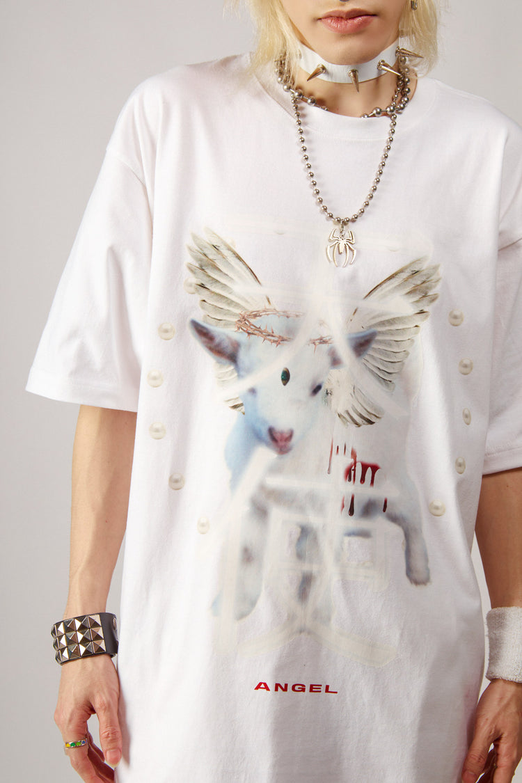 DEADENDKIDS ANGEL DEVIL oversized graphic tee — garment-only view