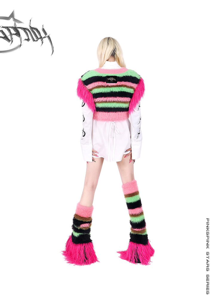 PINKSPINK FUTURE COLOR striped knit leg warmers — alternate modeled view showing the silhouette