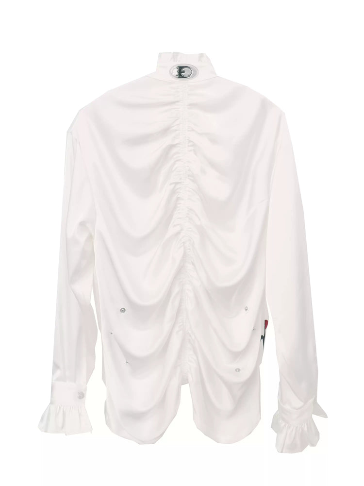 EMBRYO COURT TOTEM velvet-frill mock-neck shirt — alternate styled presentation