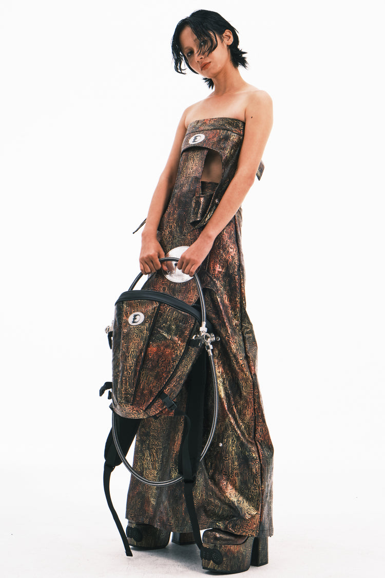 EMBRYO ORACLE embossed backpack — alternate modeled angle