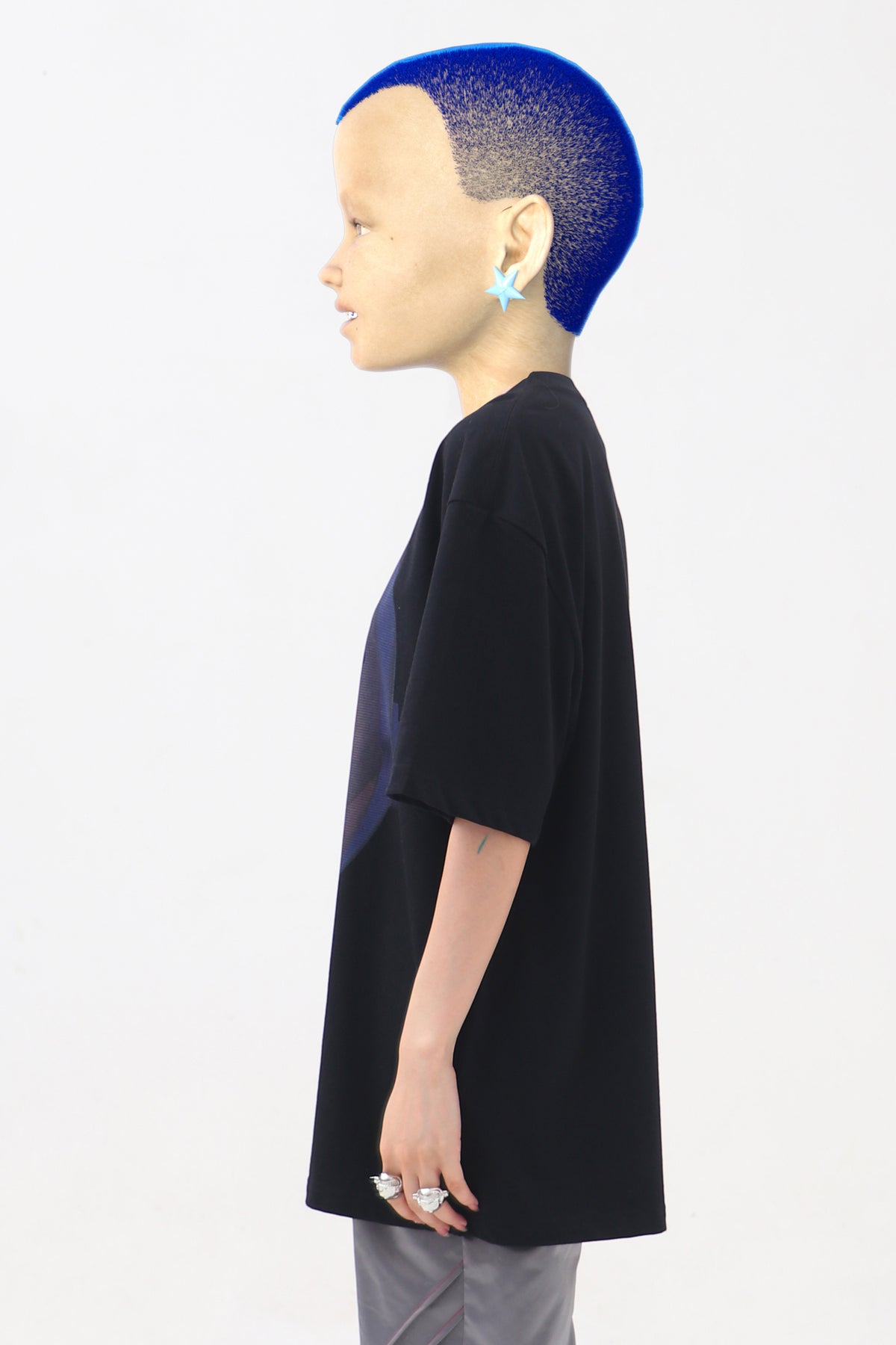 EMBRYO E23 LITTLE ONE oversized black graphic tee — product-only front view