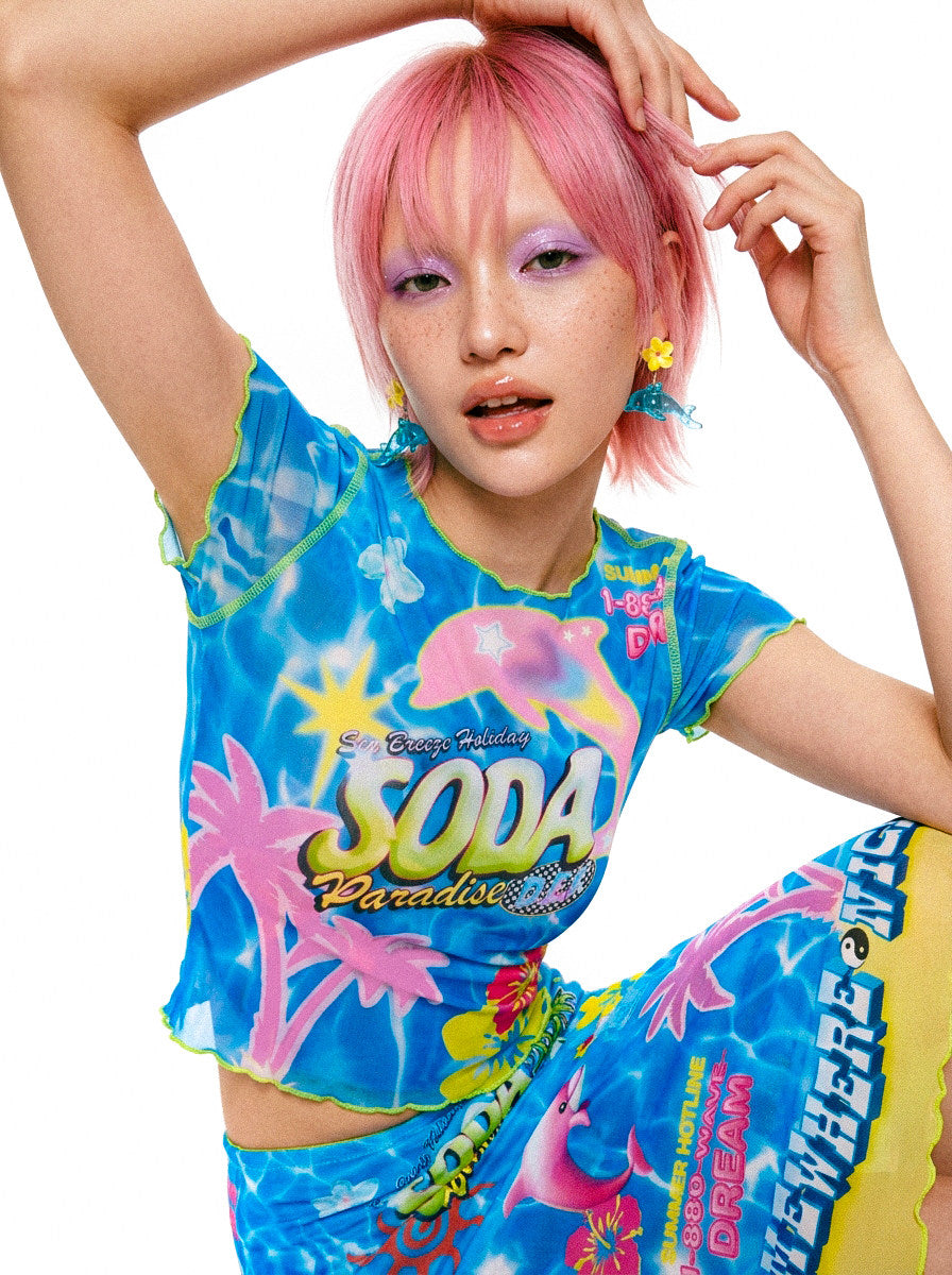 DEADENDKIDS SODA PARADISE mesh top & fishtail skirt — side or detail presentation
