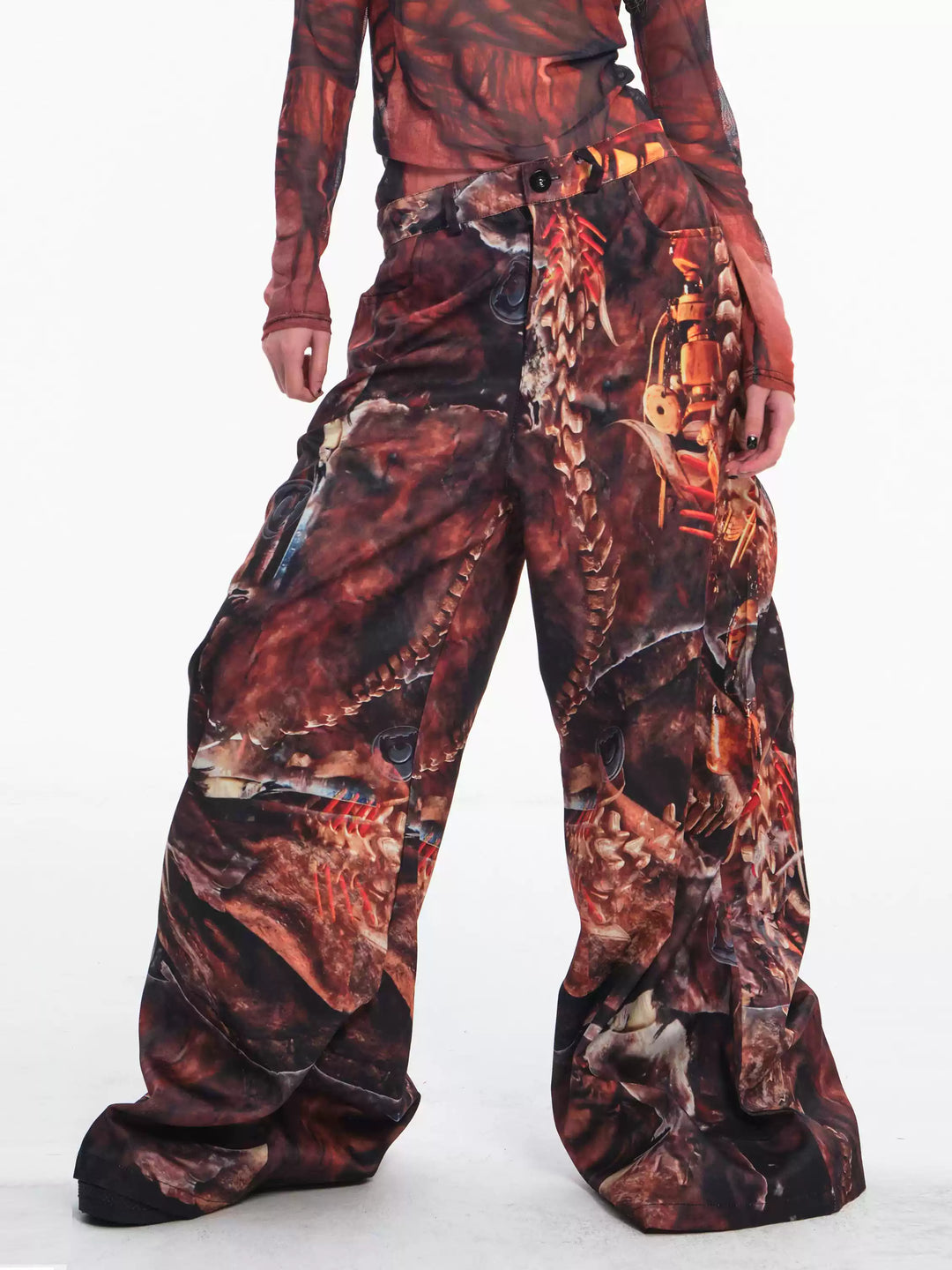 EMBRYO BONE RELIC printed wide-leg pants — rear or construction presentation