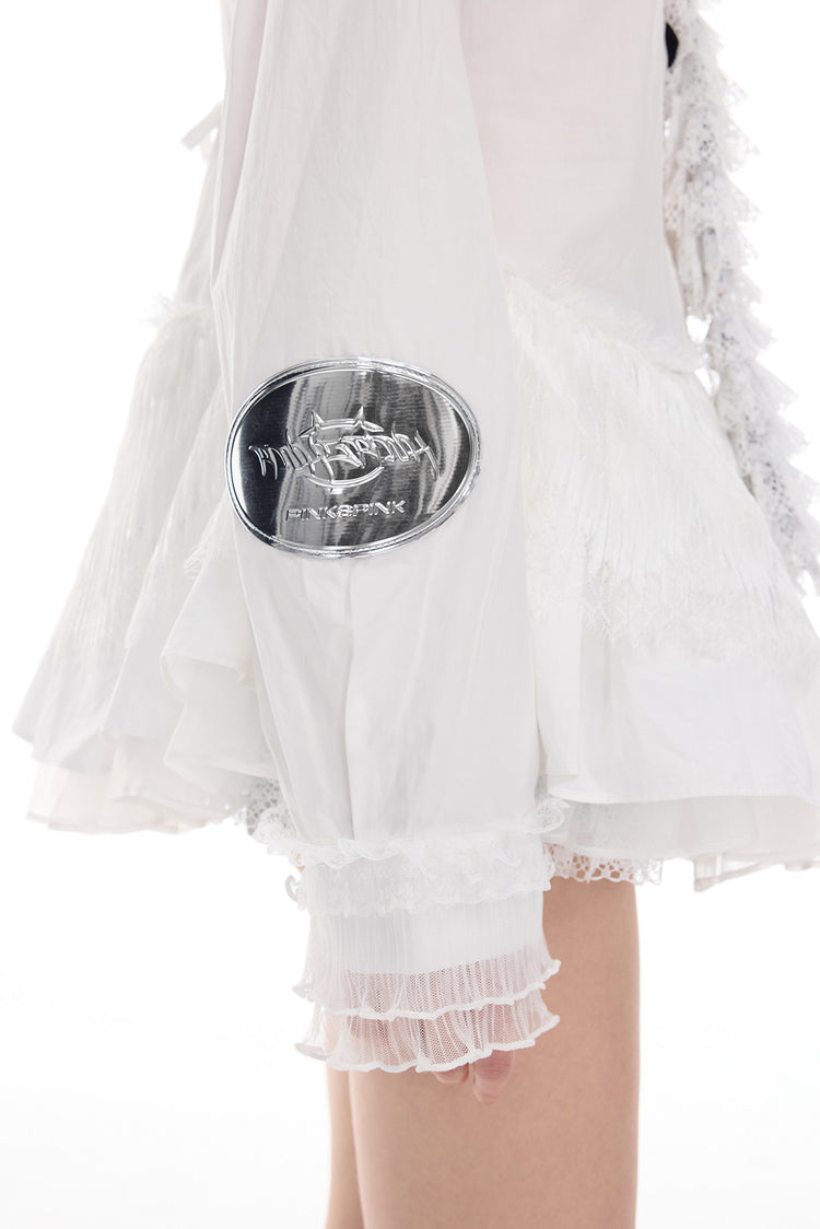 PINKSPINK ELECTRIC MOON lace puff-hem shirt — close-up view of the material and finishing