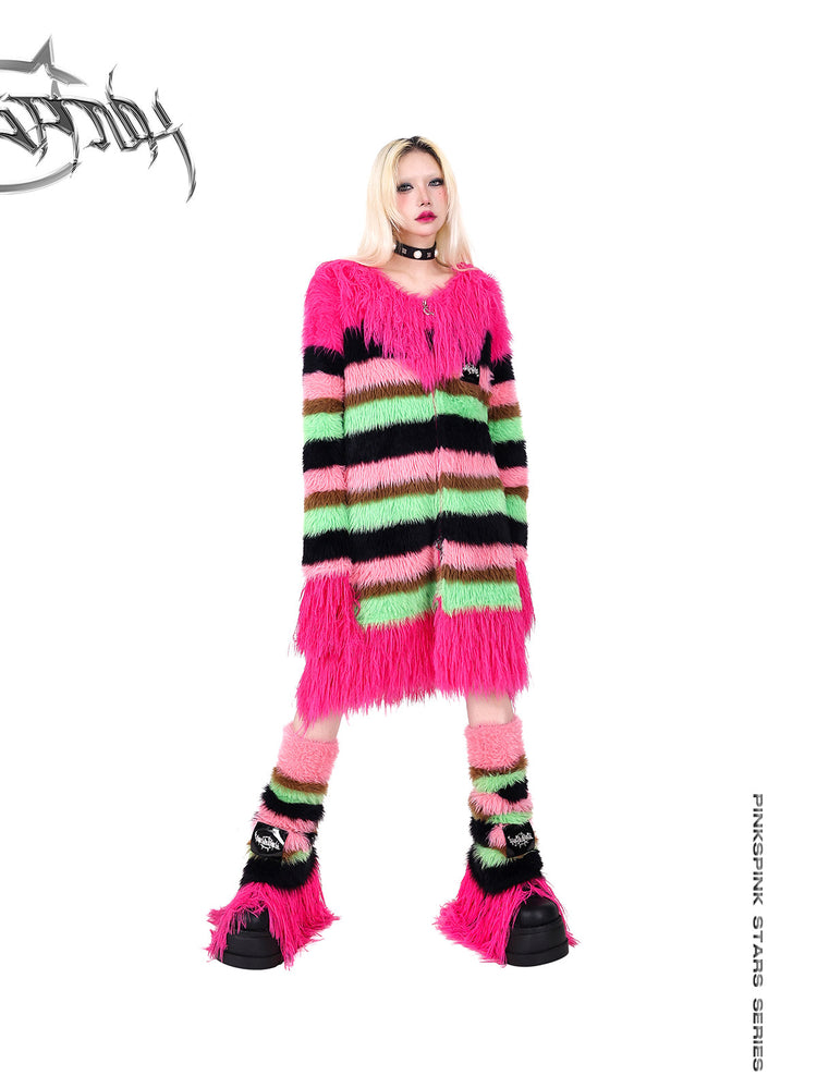 PINKSPINK FUTURE COLOR striped zip cardigan — close-up view of the material and finishing