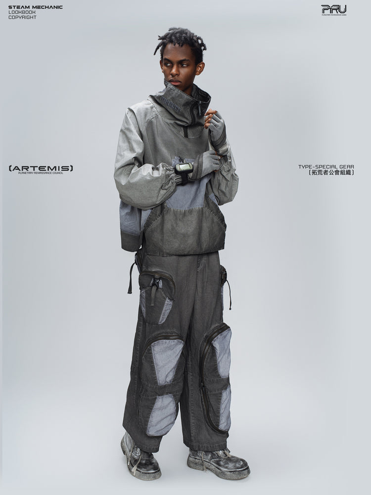 PIONEER moon dust gray detachable-pocket utility hoodie — alternate product view