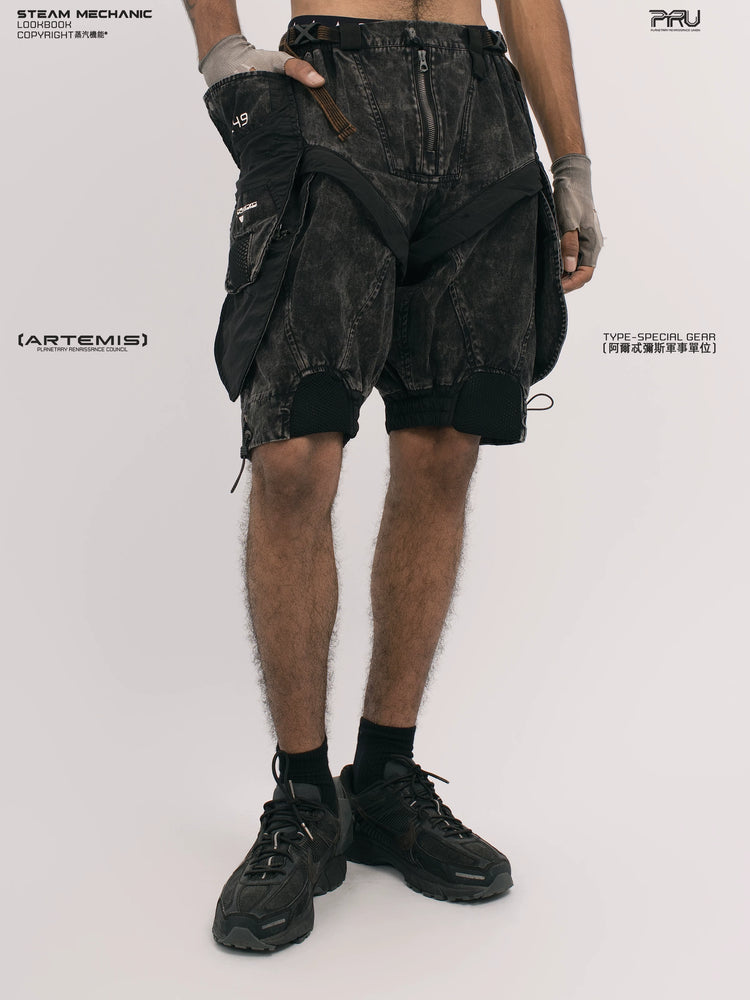 ARTEMIS blackbird black detachable technical shorts — construction detail