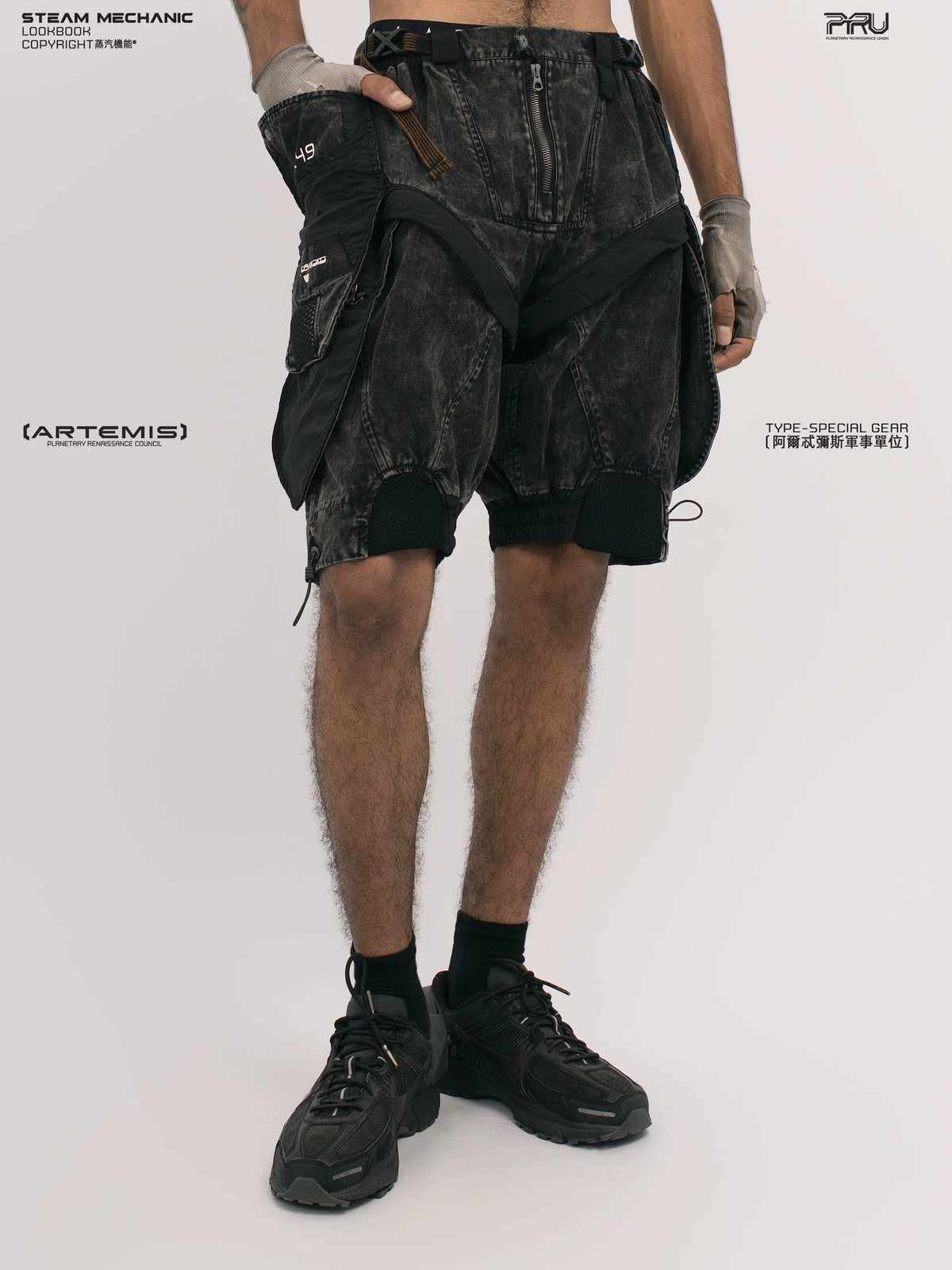 ARTEMIS blackbird black detachable technical shorts — construction detail