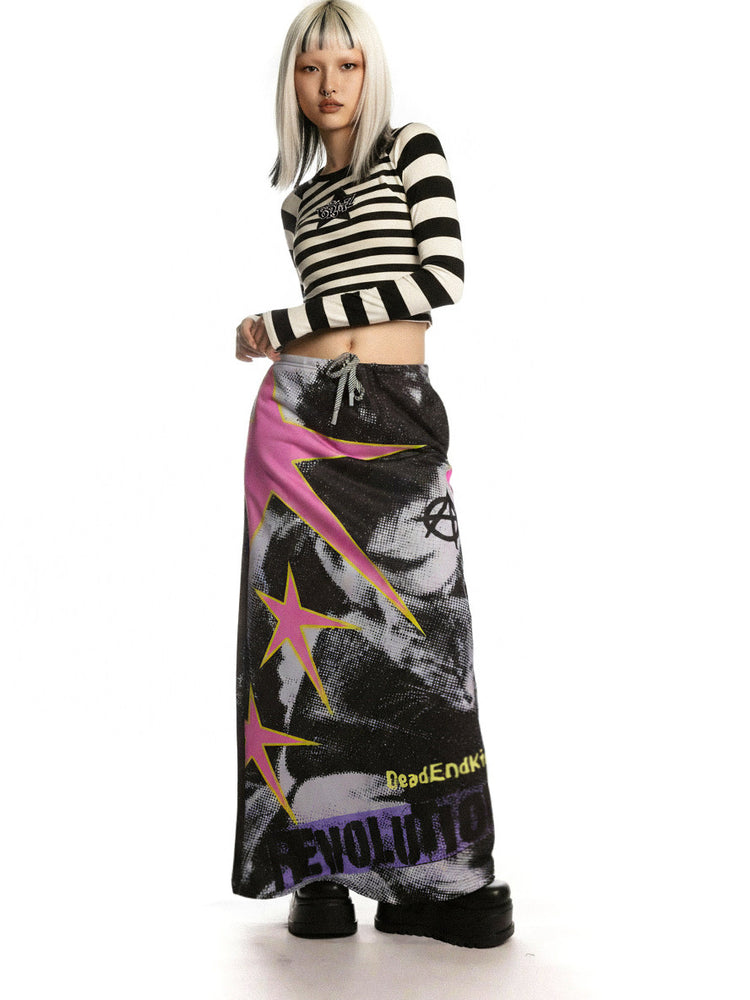 DEADENDKIDS PUNK RIOT printed sweatshirt maxi skirt — rear or construction presentation