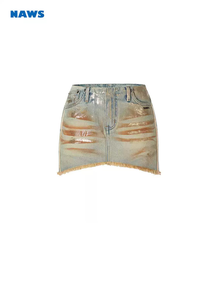 NAWS PYTHON silver-wash denim mini skirt — alternate gallery view showing the design details