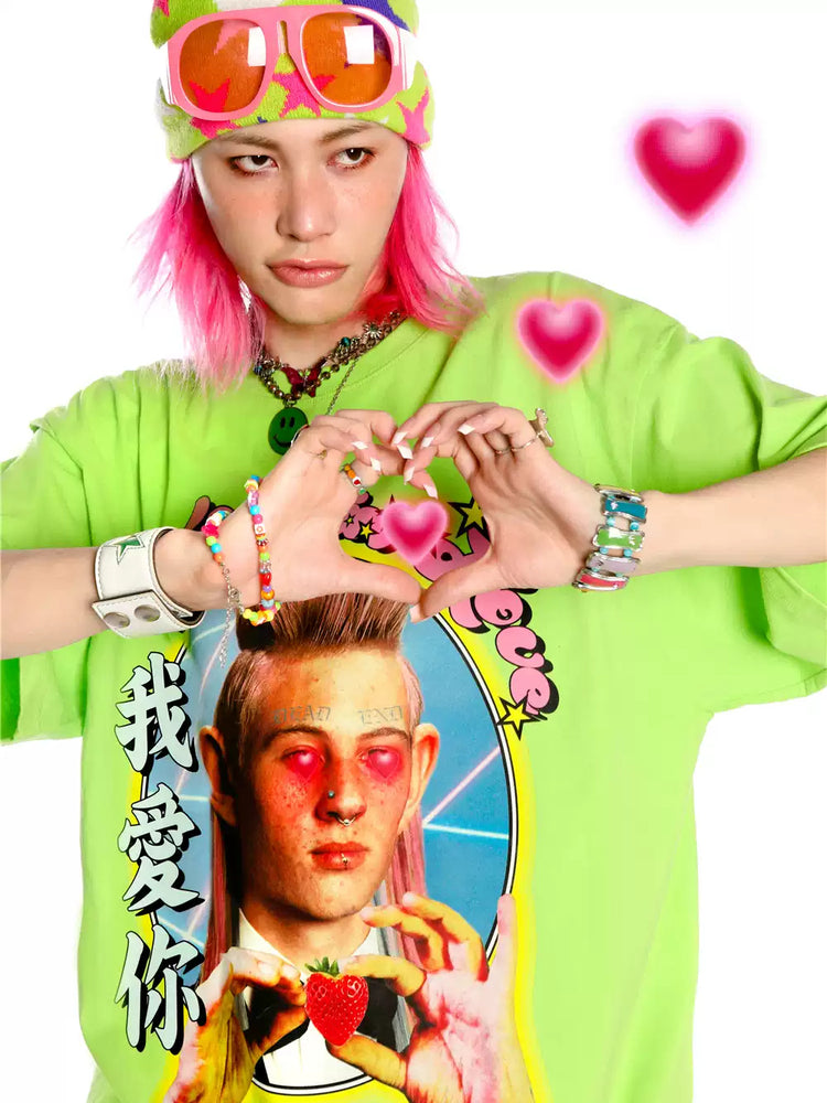 DEADENDKIDS LOVE HATE oversized graphic tee — front product presentation
