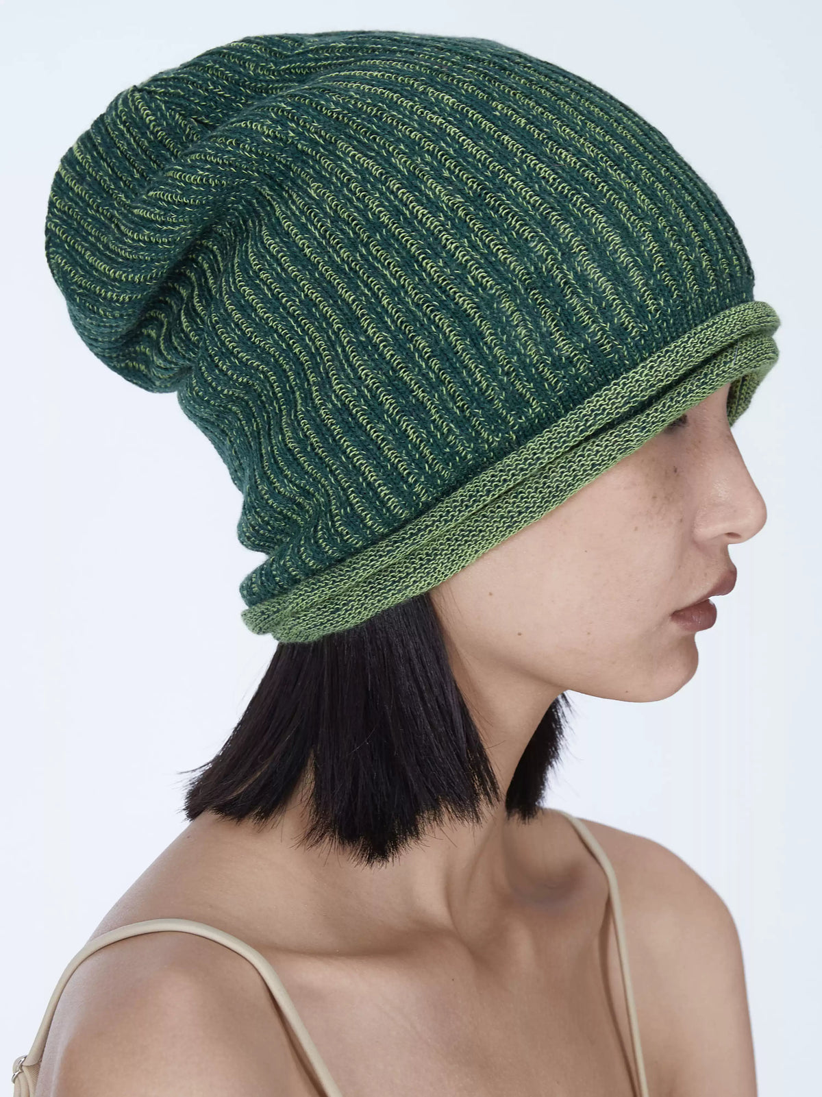 EMBRYO DOUBLE FORM convertible knit hat — rear or construction presentation