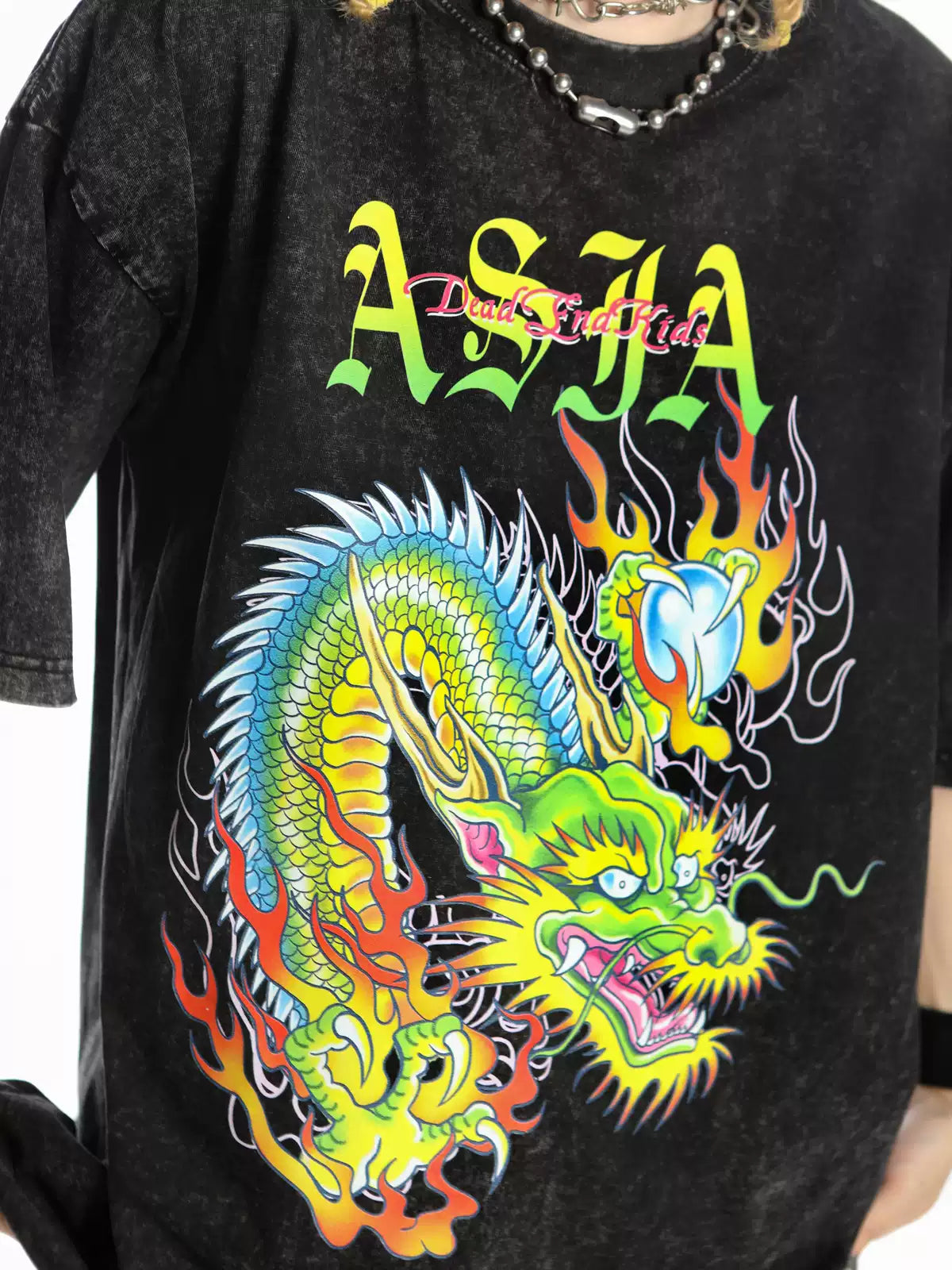 DEADENDKIDS ASIA DRAGON washed graphic tee — rear or construction presentation