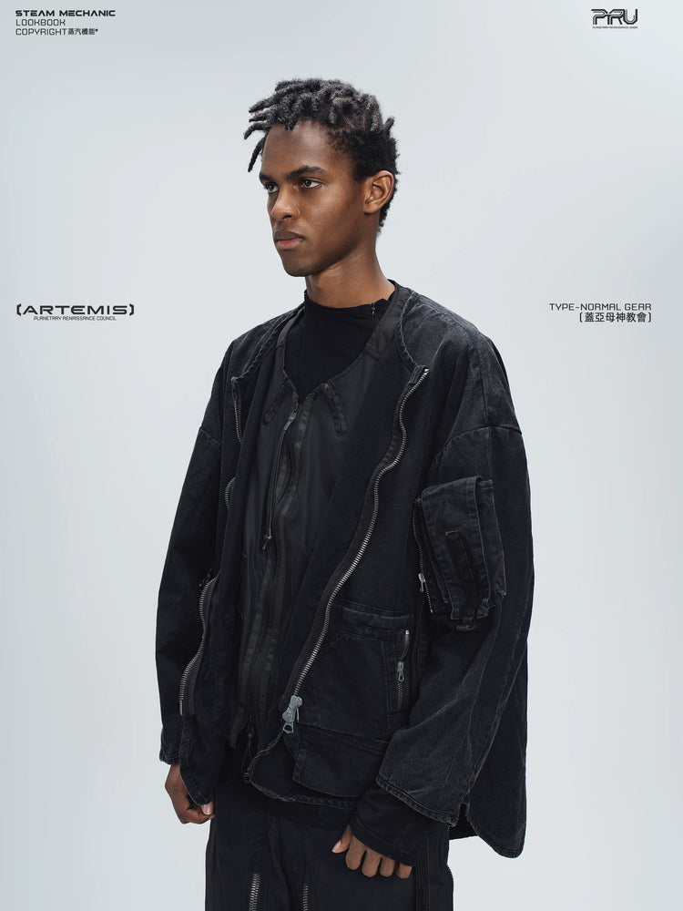GAIA night black priest zip robe jacket — full-length styled view