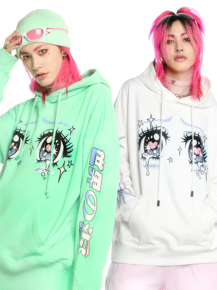 DEADENDKIDS ANIME TEARS oversized graphic hoodie — alternate styled presentation