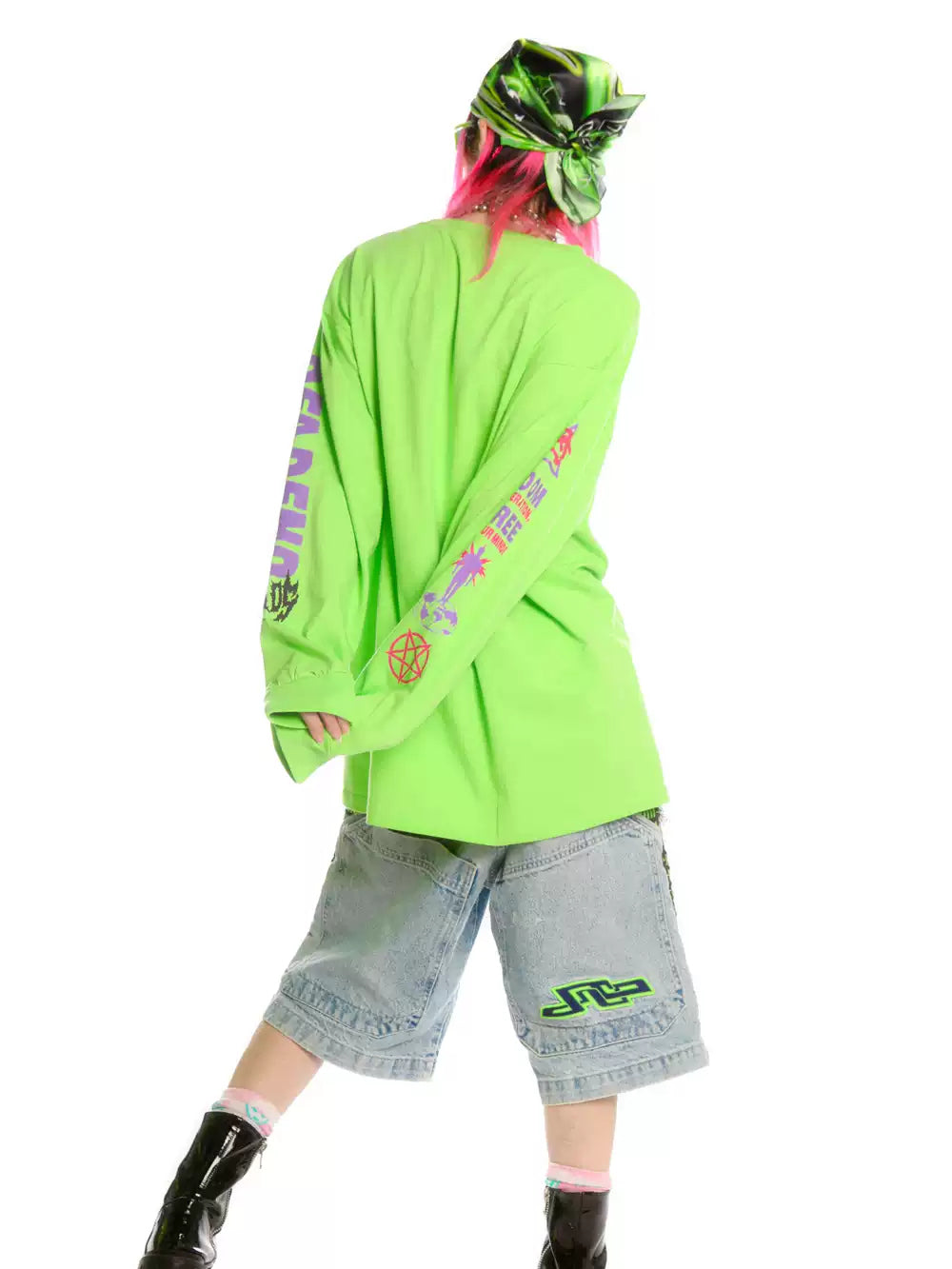 DEADENDKIDS ALIEN 666 neon graphic sweatshirt — alternate styled presentation