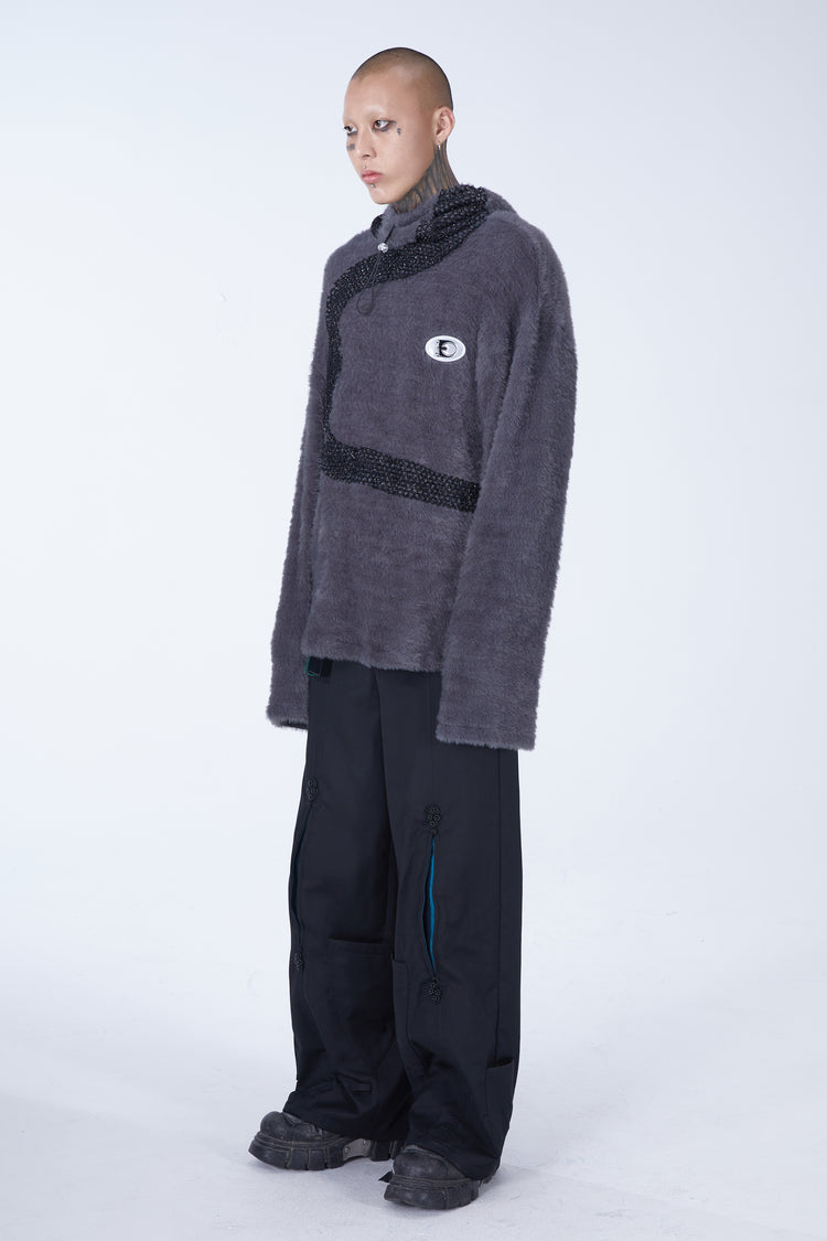 EMBRYO FUR COLLAR oversized plush sweatshirt — construction detail