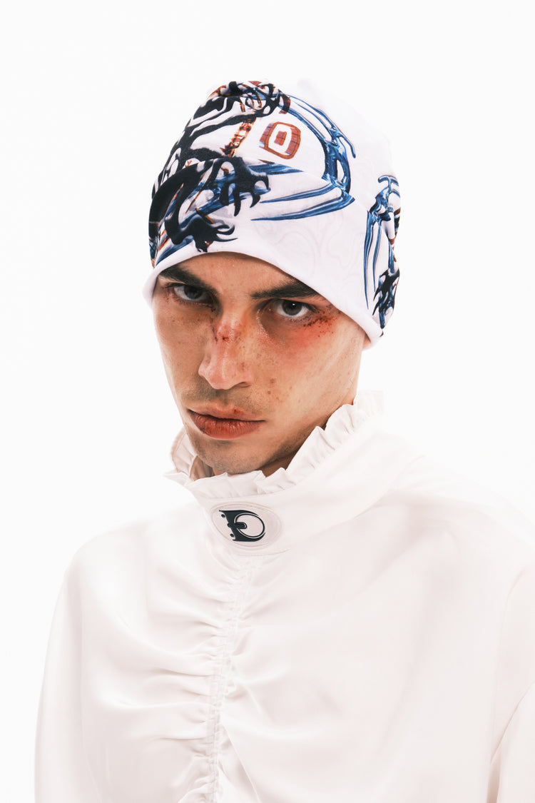 EMBRYO TRIBAL ENTITY graphic slouch beanie — garment-only view