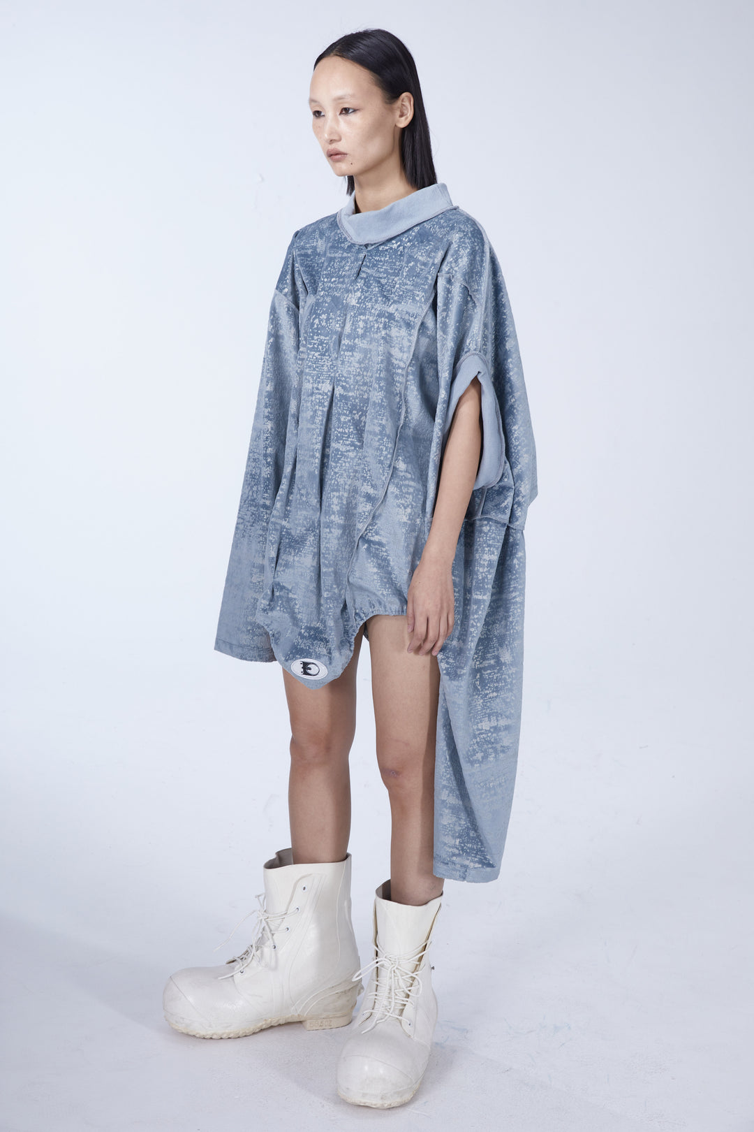 EMBRYO DOUBLE COLLAR asymmetric sweatshirt — rear modeled view