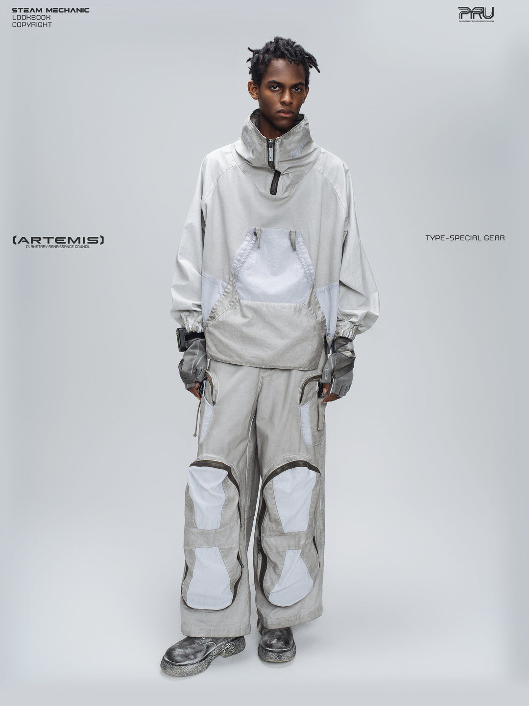 PIONEER eris white welded multi-pocket work pants — construction detail