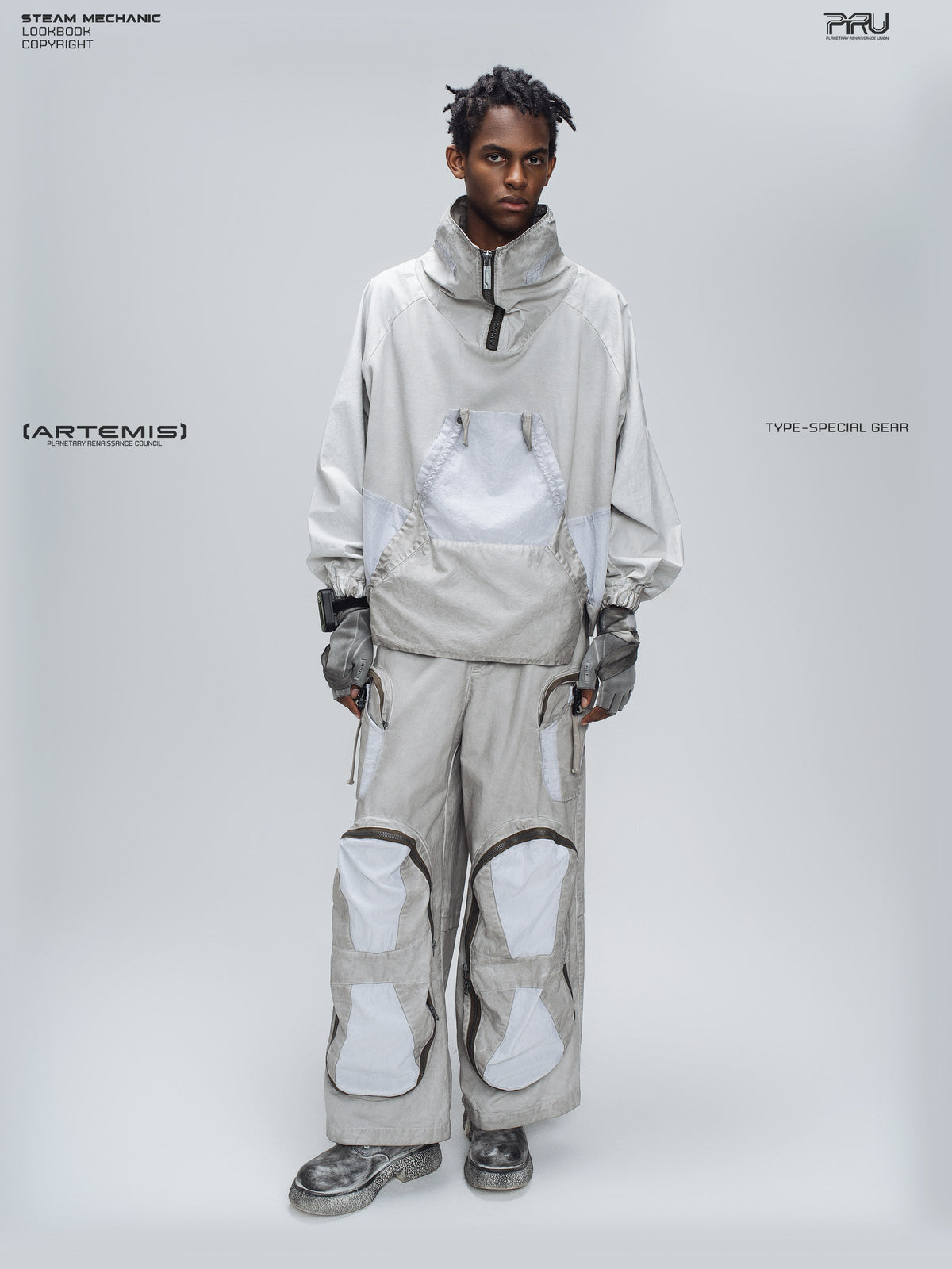 PIONEER eris white welded multi-pocket work pants — construction detail