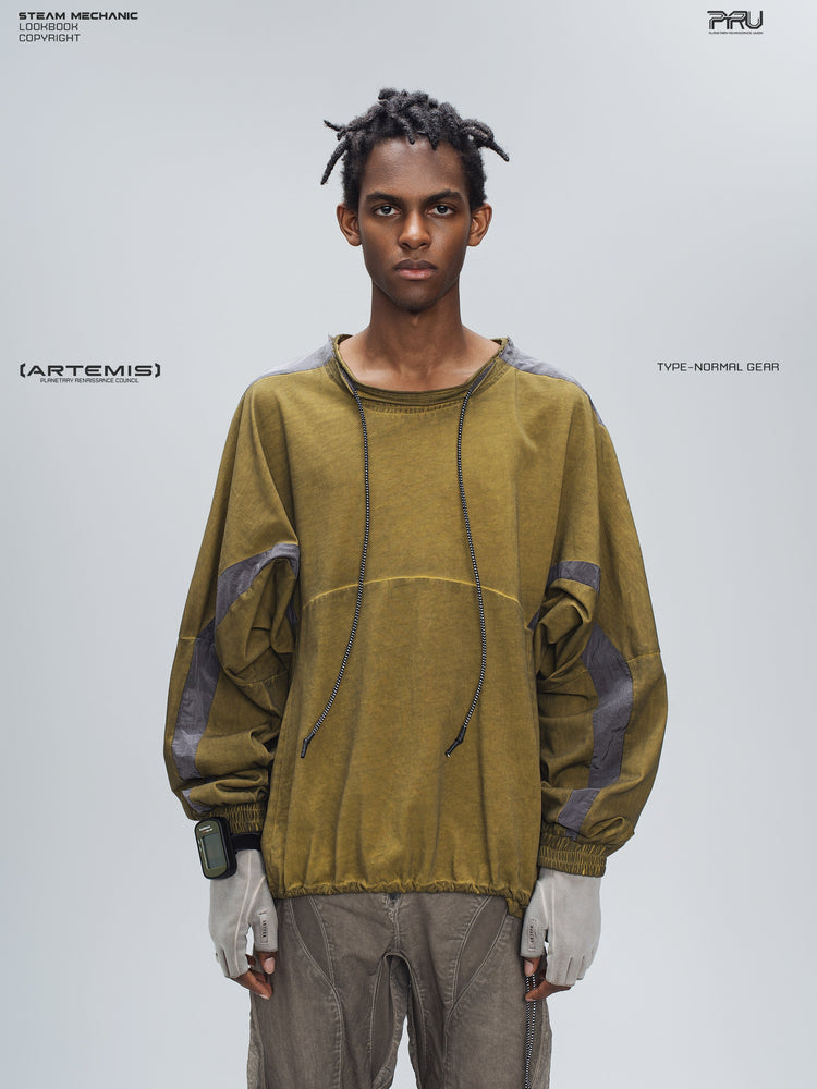 PIONEER mars yellow drawstring commuter sweatshirt — front modeled product view