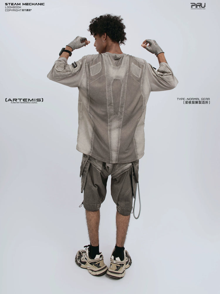 STARCORE xirang brown velcro mesh tee — material and silhouette detail