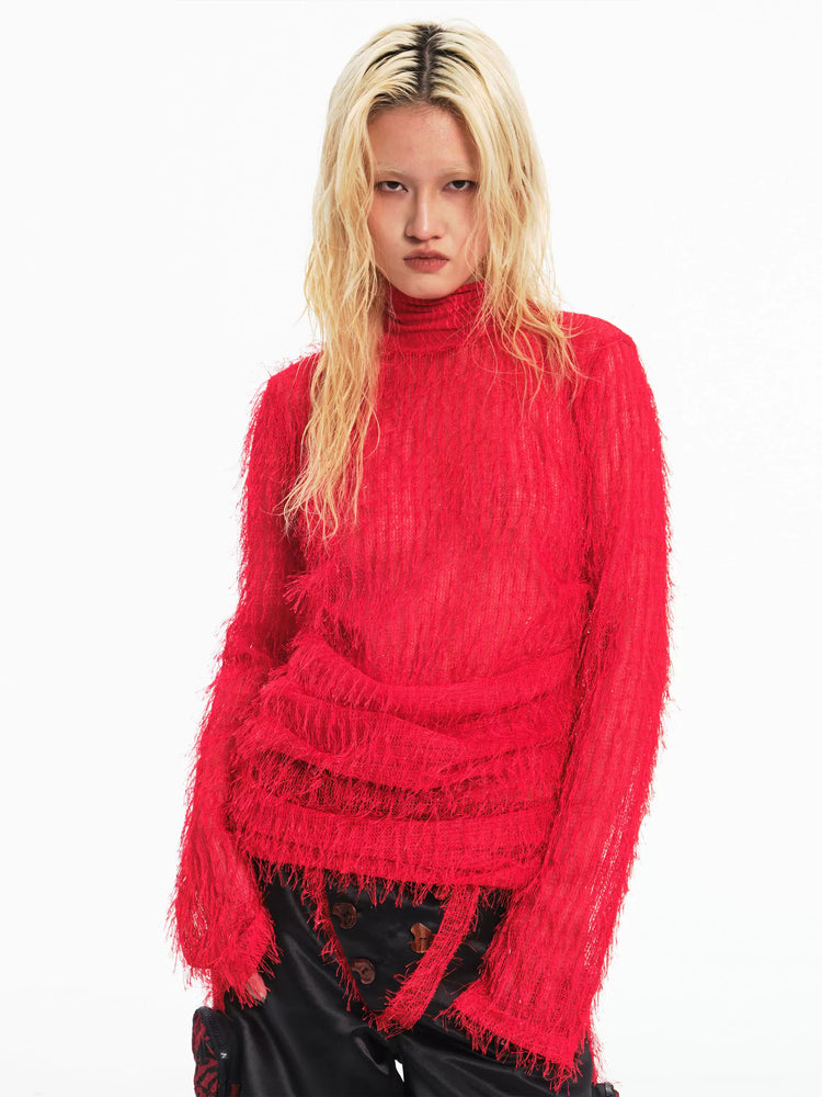 EMBRYO RED SPIDER distressed mesh top — front product presentation