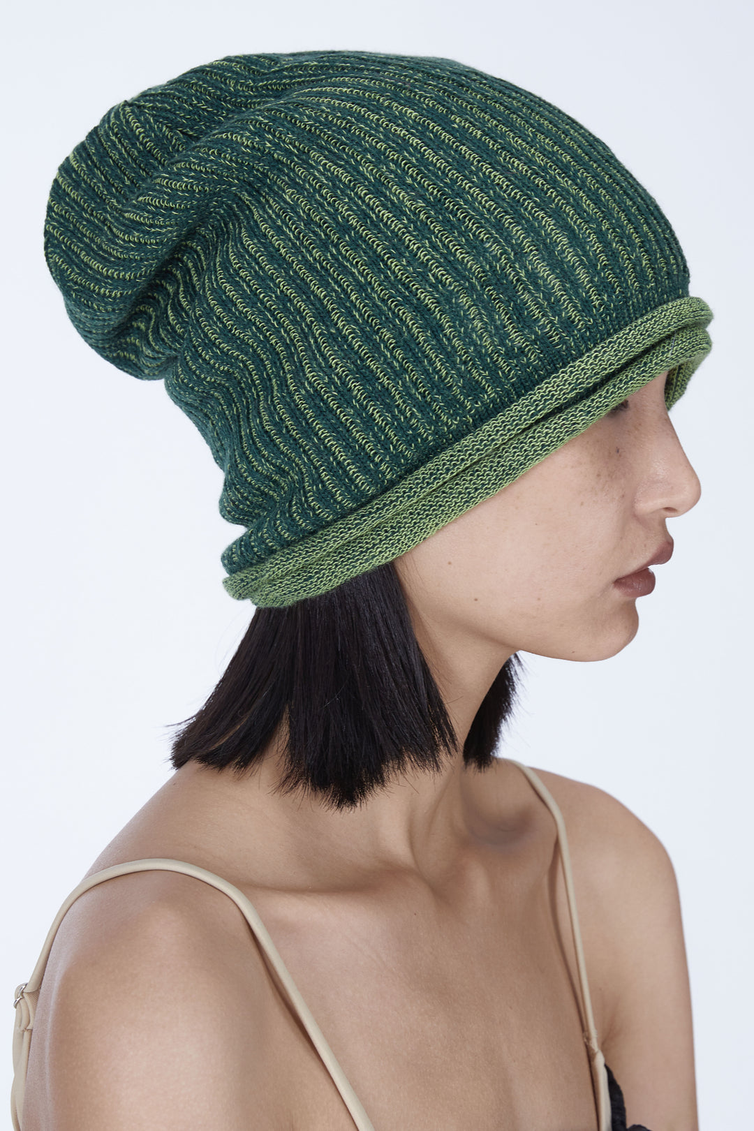 EMBRYO DOUBLE FORM convertible knit hat — material and hardware detail