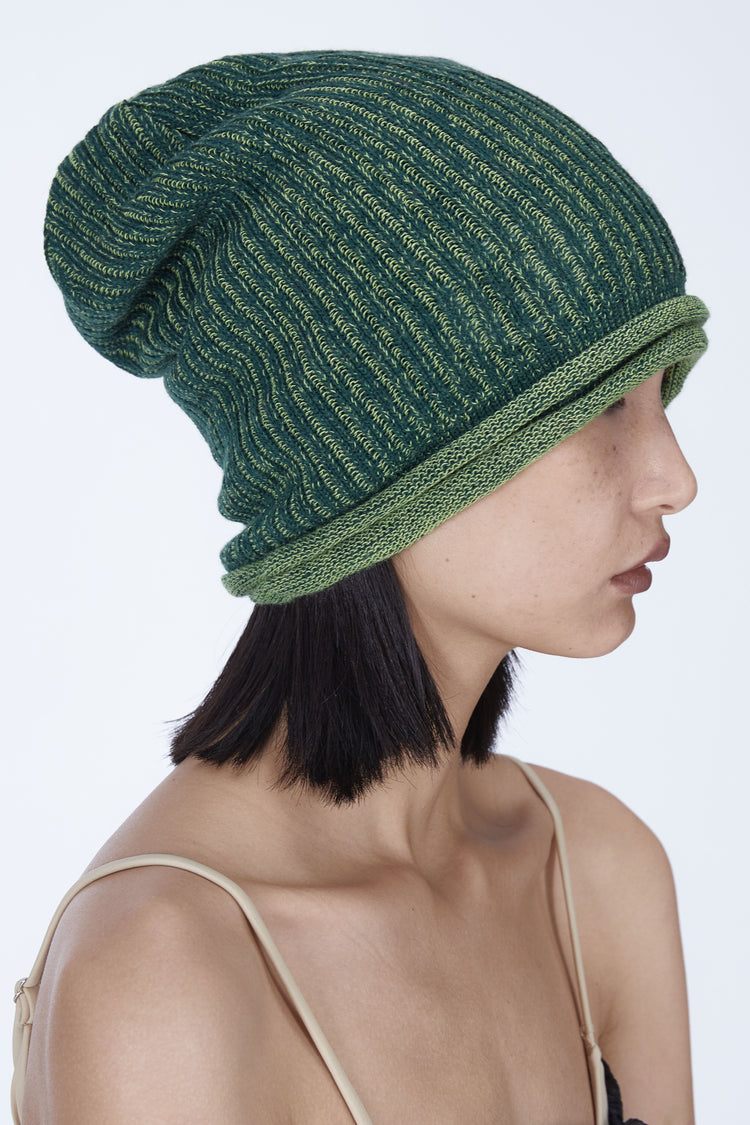 EMBRYO DOUBLE FORM convertible knit hat — material and hardware detail