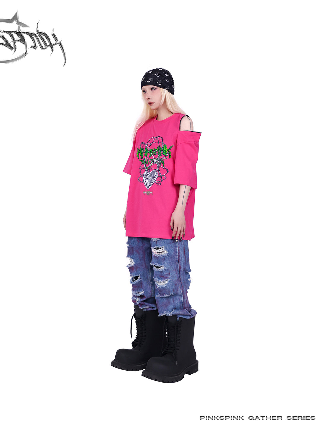WASTELAND POWDER COATING RIPPED unisex loose-fitting jeans