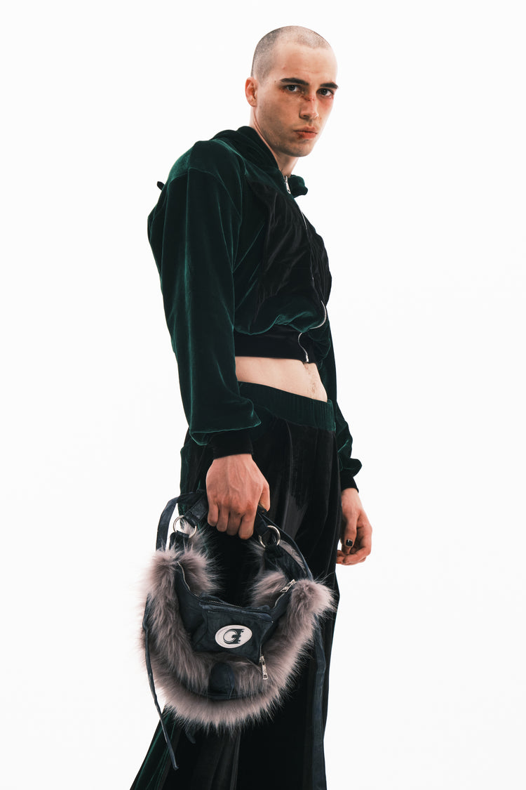 EMBRYO HORNFORM faux-fur hat & bag — material and hardware detail