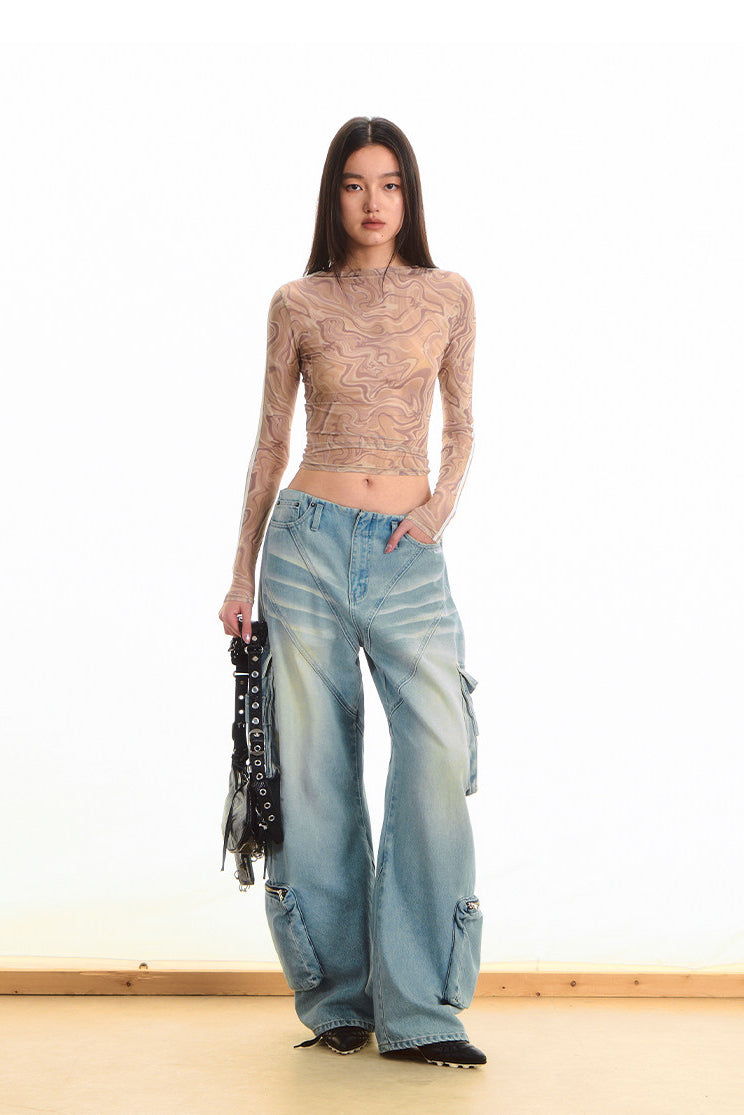 NAWS QUICKSAND striped sheer mesh tee — product detail view showing texture and hardware