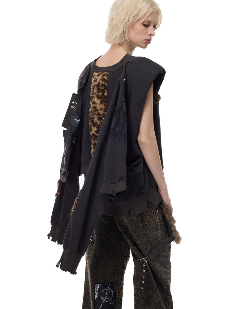 PINKSPINK LEOPARD RIOT two-way layered sweatshirt — rear modeled detail of long draped panels