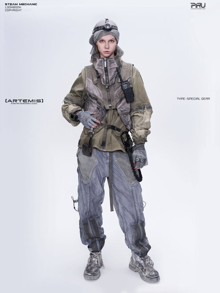 FISSION modular vest — mercury brown full-length front modeled view