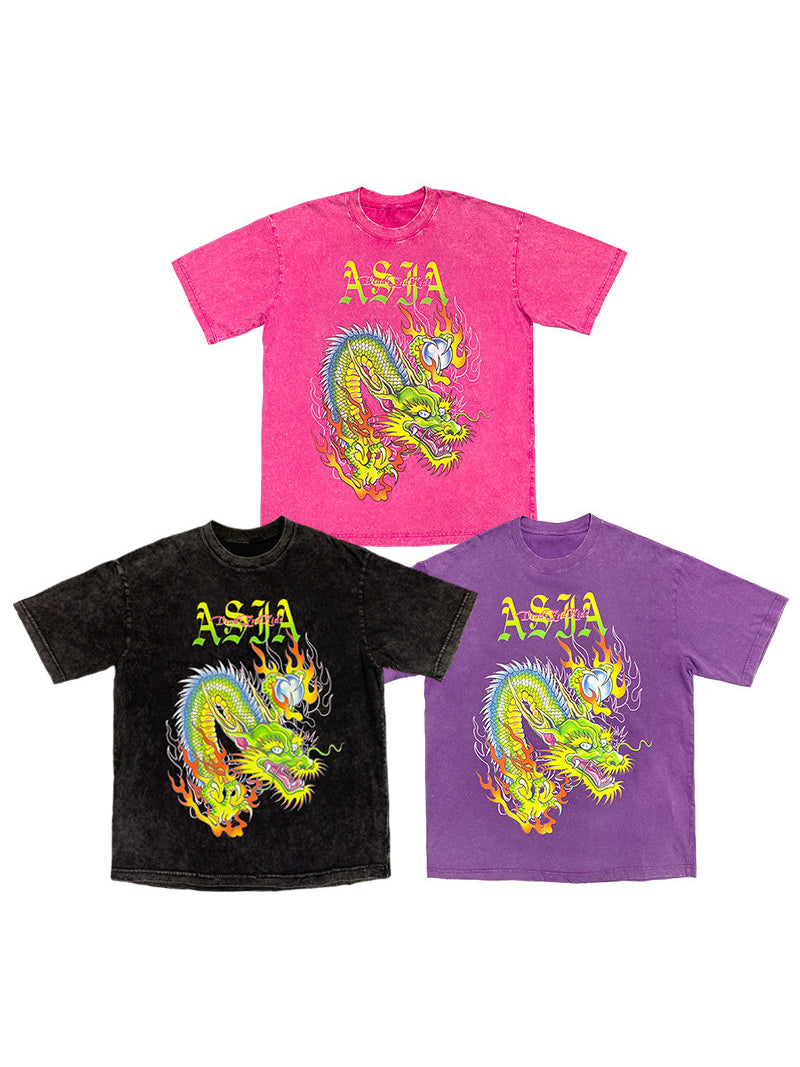 DEADENDKIDS ASIA DRAGON washed graphic tee — alternate modeled angle