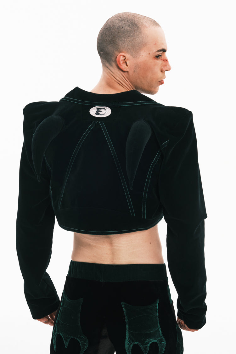 EMBRYO GREEN HORN cropped velvet blazer — additional product detail view