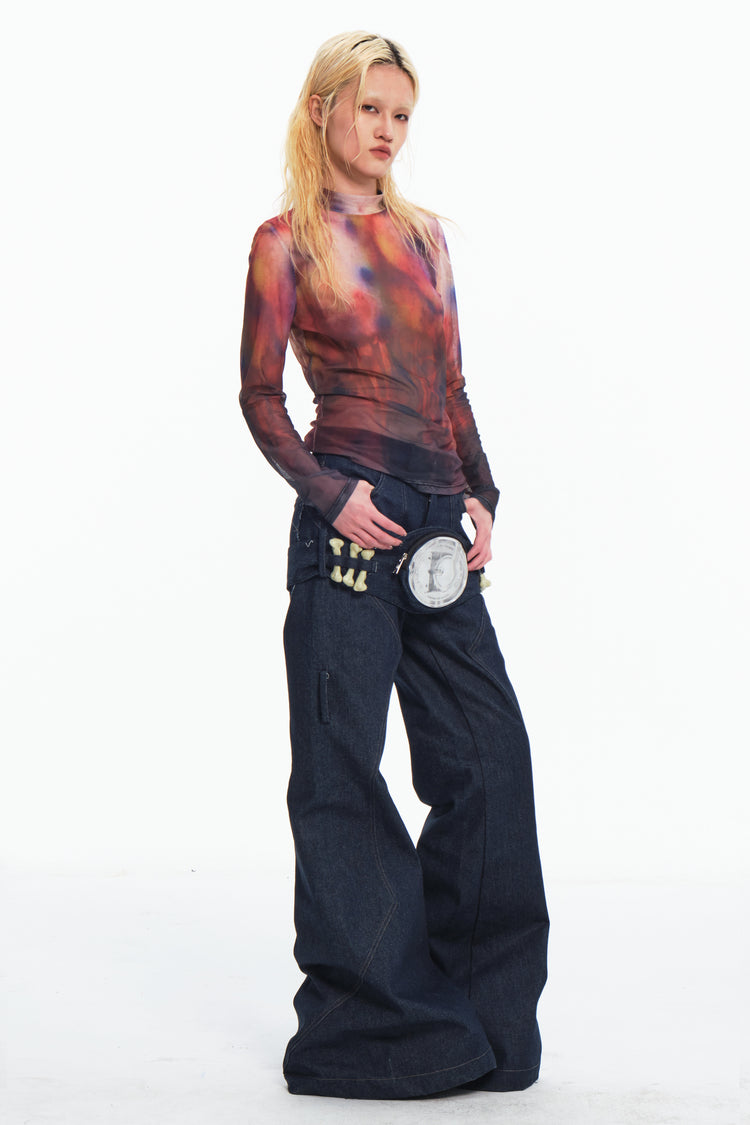 EMBRYO BONE FRAME low-rise flare pants & waist panel — alternate modeled angle