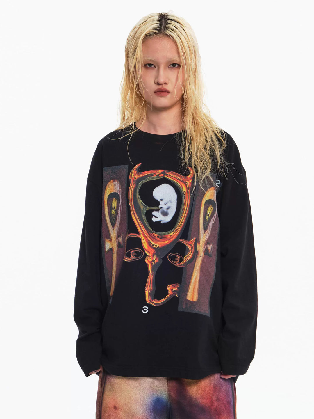 EMBRYO CAVERN CROSS graphic long-sleeve tee — front product presentation