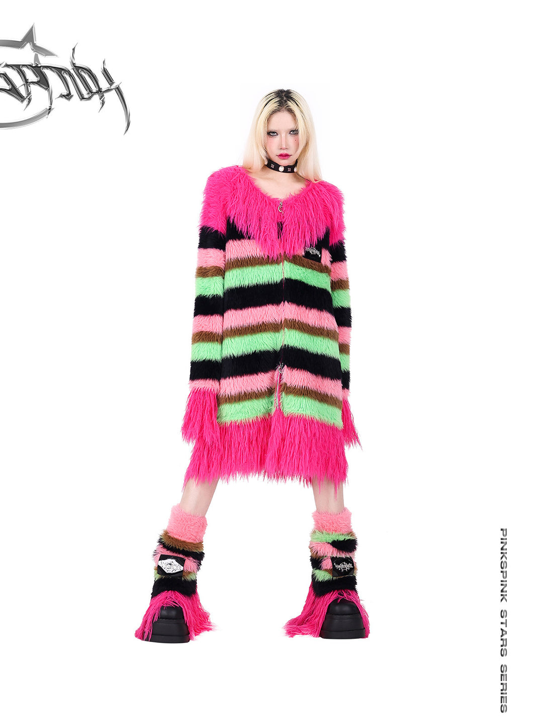 PINKSPINK FUTURE COLOR striped zip cardigan — cleaned hero collage showing the complete design