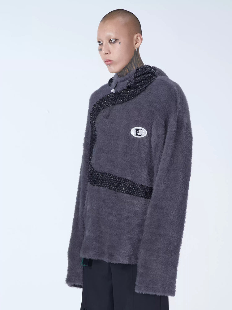 EMBRYO FUR COLLAR oversized plush sweatshirt — side or detail presentation