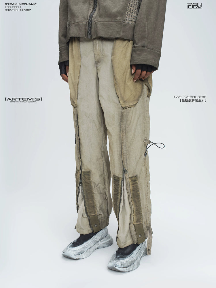 STARCORE mercury brown engineer utility pants — side modeled view