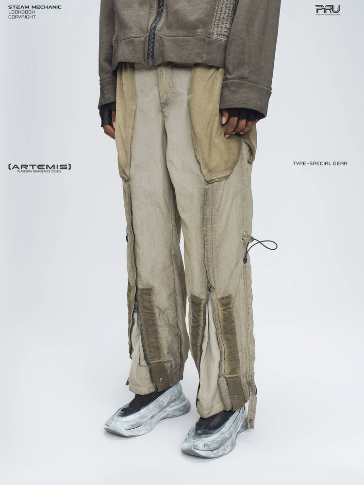 STARCORE mercury brown engineer utility pants — opposite three-quarter front modeled view