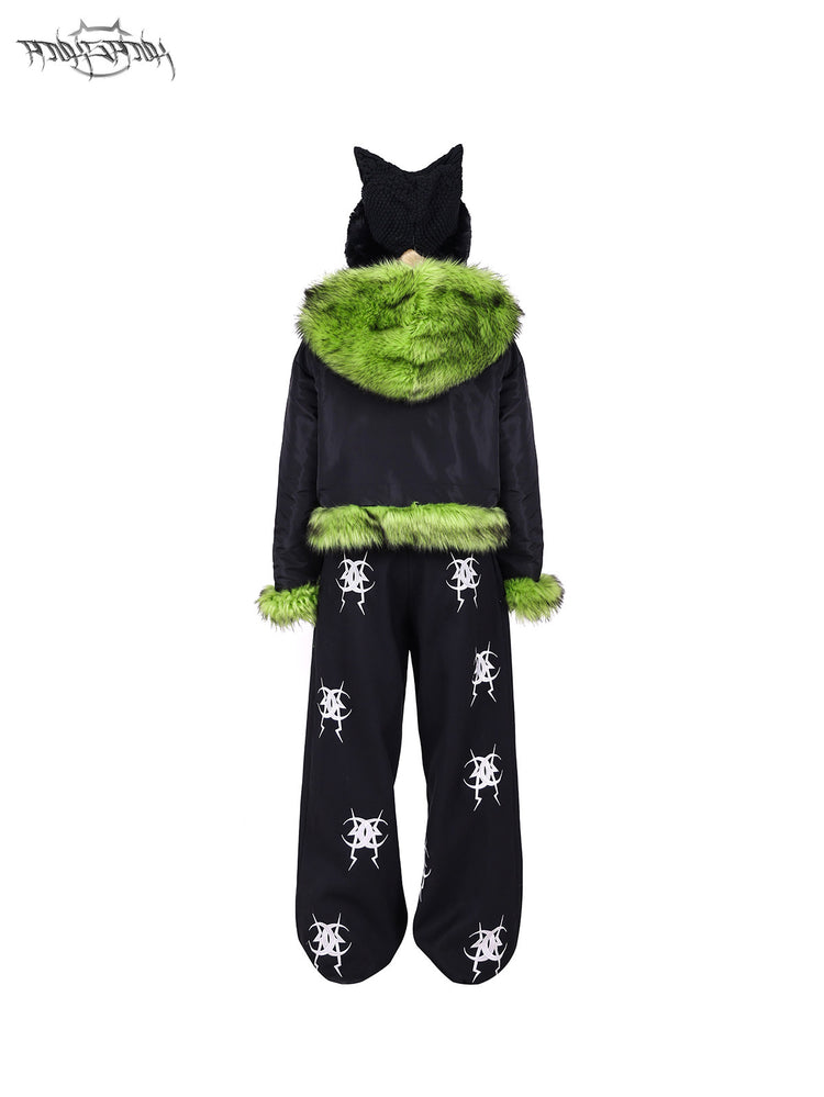 PINKSPINK NEON BEAST reversible faux-fur hooded jacket — close-up view of the material and finishing