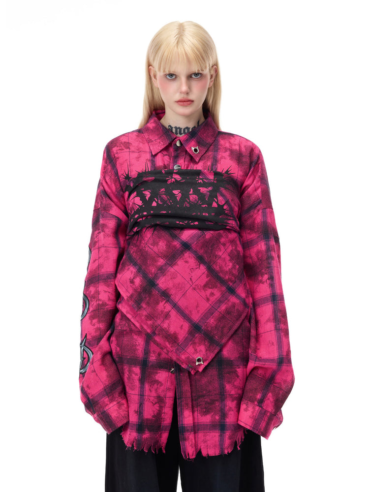 PINKSPINK THORN bandana bandeau top in pink and black — front layered view showing the pointed hem