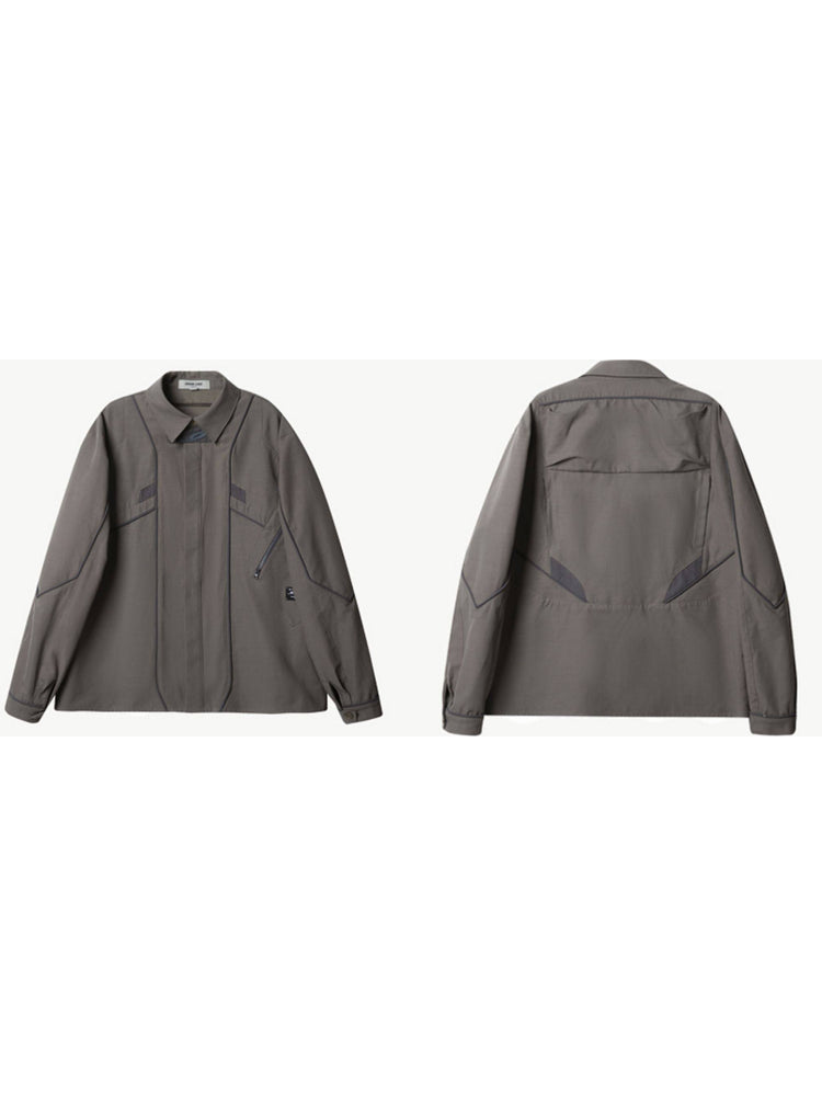 ERRORCODE ROBOT taupe tech work shirt — garment-only front and back views