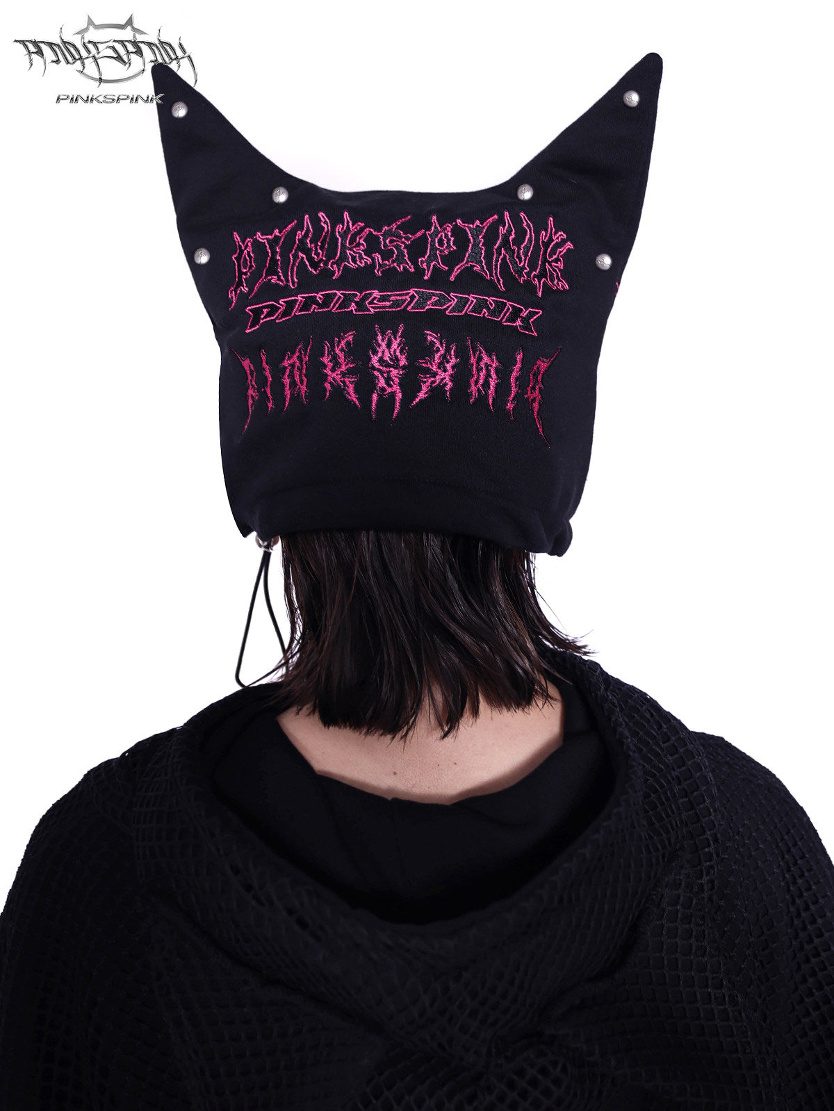PINKSPINK SPHYNX embroidered cat-ear knit hat — alternate angle showing the shape and finish