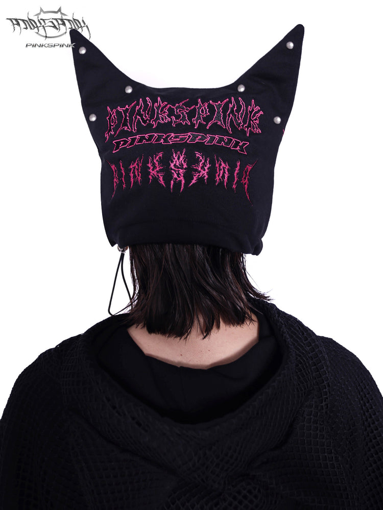 PINKSPINK SPHYNX embroidered cat-ear knit hat — alternate angle showing the shape and finish