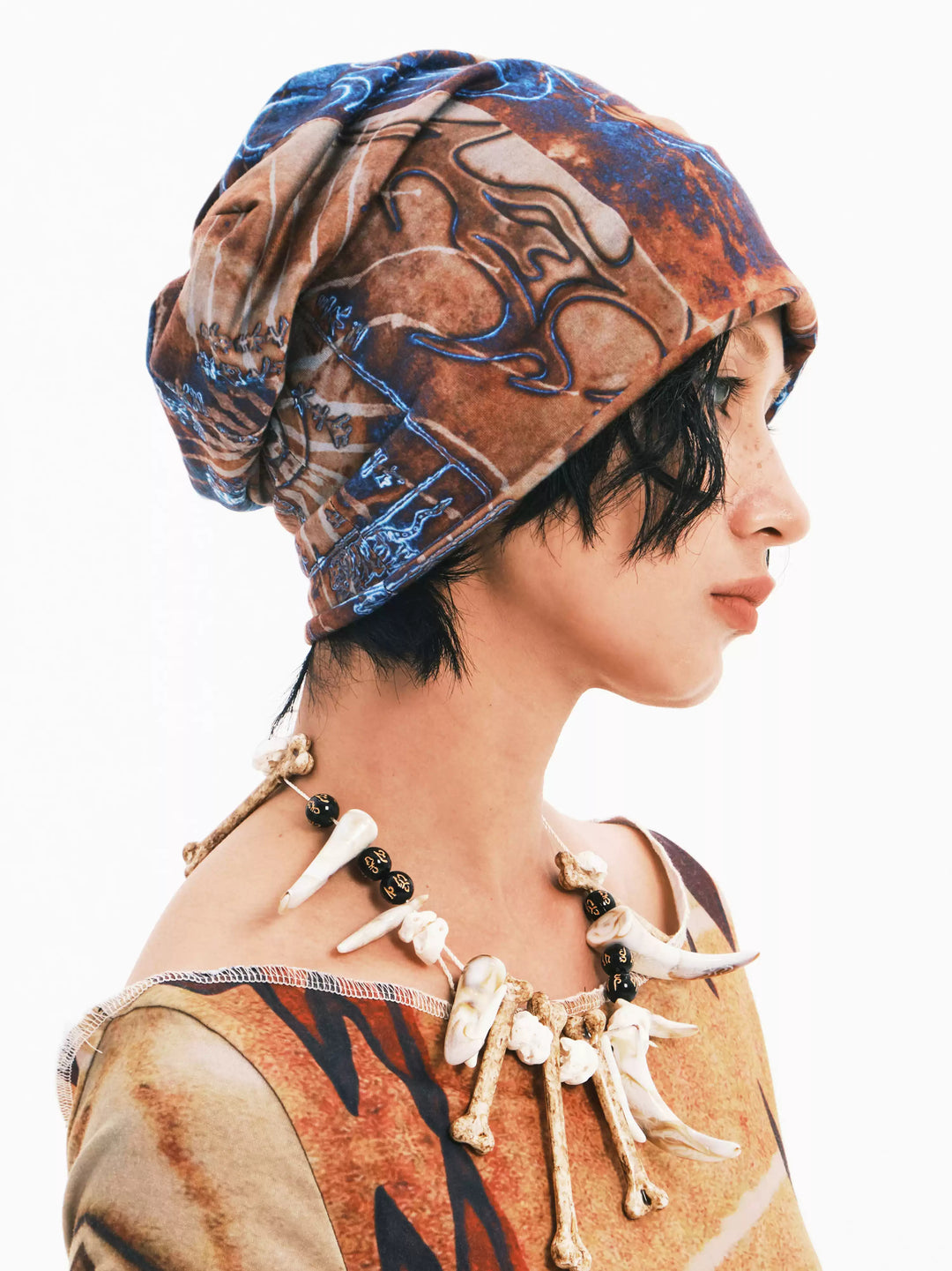 EMBRYO ANCIENT CODE mottled slouch beanie — side modeled view